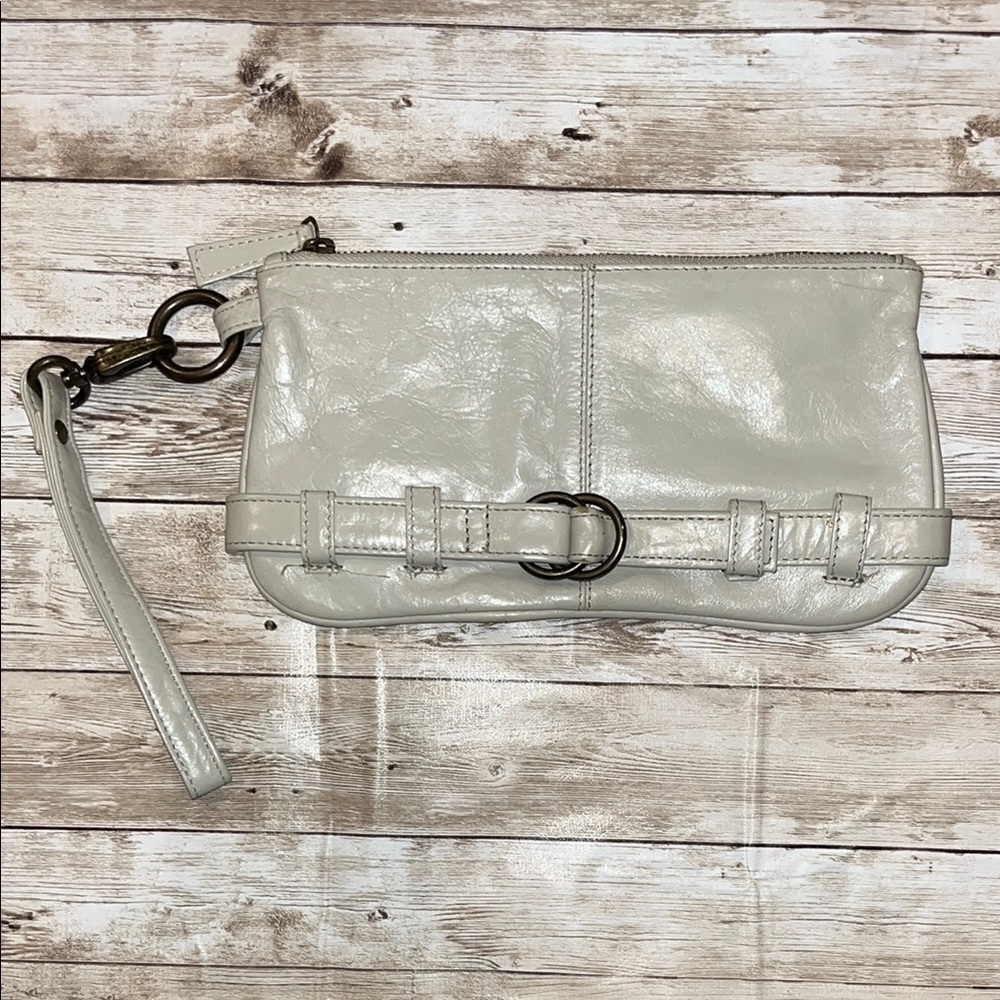 Latico cream/ivory leather clutch wristlet 10”x 5”